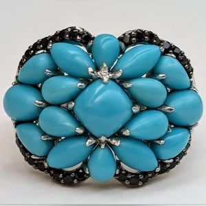sz6 QVC Sterling Silver Turquoise Black Spinel Ring